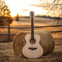 guitar strings under a rising sun