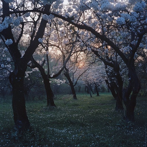 A delicate, serene piece reflecting the bittersweet nature of life, capturing the essence of a quiet evening under cherry blossoms. The gentle strumming of the acoustic guitar paired with subtle string arrangements sets a tender and reflective mood, ideal for anime scenes depicting introspection and emotional depth.