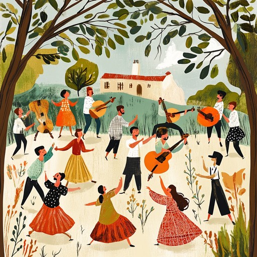 Experience the lively atmosphere of a countryside dance festival, where the acoustic guitar's rhythmic strums and lively percussions set the scene for an unforgettable harvest celebration. The melodies are both nostalgic and invigorating, capturing the essence of communal joy in rural brazil.