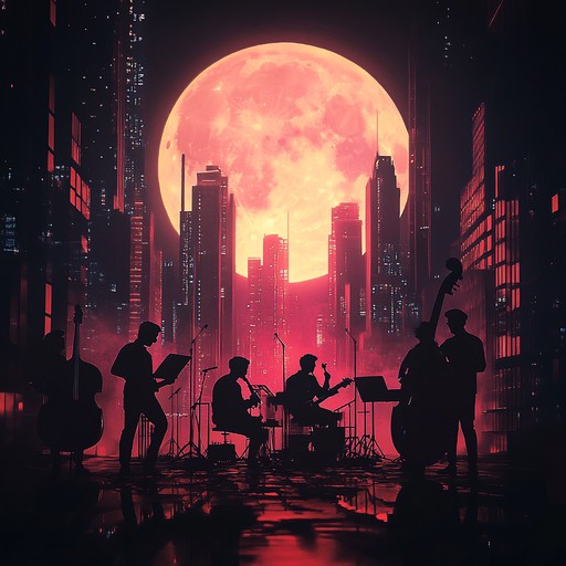 An instrumental swing track that fuses traditional 1930s swing rhythms with modern electronic beats, evoking a nighttime journey under the moonlit cityscape.