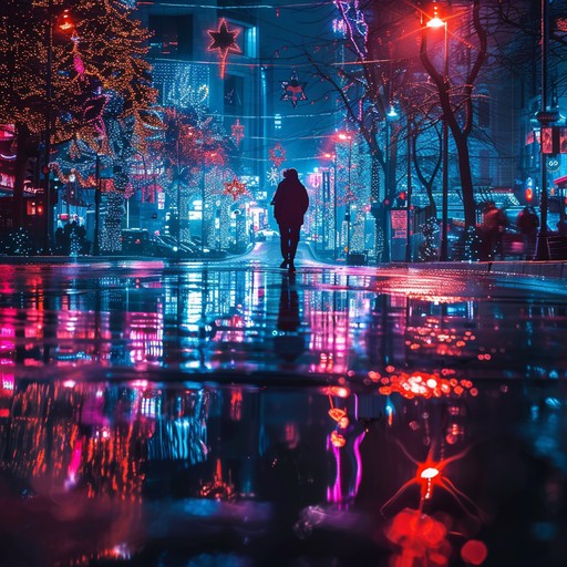 An instrumental track that blends festive cheer and emo angst, creating an ethereal and moving atmosphere. The electric guitar leads the way with catchy riffs and heart wrenching solos, accompanied by vibrant synths and steady drums. This piece evokes a neon lit cityscape during the holiday season, filled with both celebration and solitude.