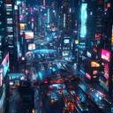 uplifting beats in a futuristic cyberpunk utopia setting