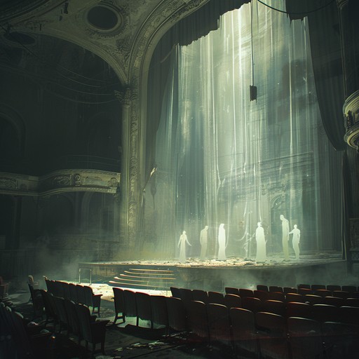 A chilling broadway instrumental evoking the haunting presence of spectral performers in a shadowy, abandoned theatre. Piano melodies interweaved with subtle string whispers create a spectral ambiance, drawing listeners into a world where the past lingers palpably.