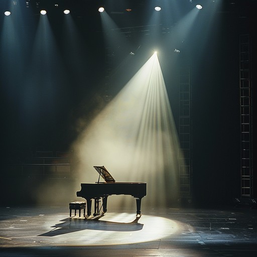 A heart wrenching instrumental reflecting an empty broadway stage, where the spotlight illuminates a lone piano. Each note reverberates through the silent theater, creating a haunting atmosphere of absence and longing. The composition moves between minor chords and delicate arpeggios, painting a poignant picture of lost dreams and forgotten performances.