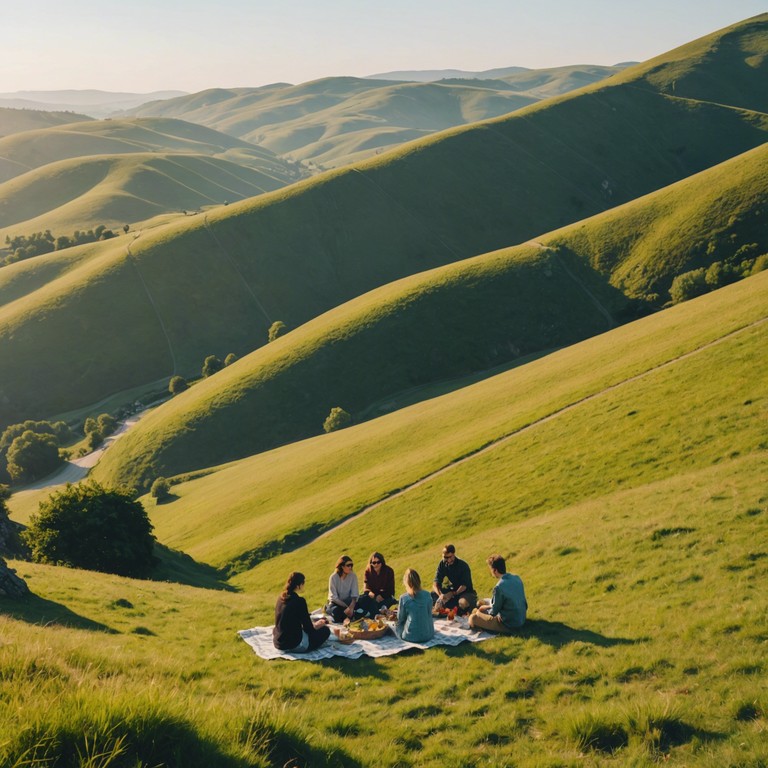 This track captures the essence of a perfect sunny day with rolling hills stretched out on the horizon, accompanied by a carefree banjo melody that brings to life the spirit of freedom and relaxation. The song features lively, upbeat strumming and plucking that evokes images of picnics, laughter, and a gentle breeze.