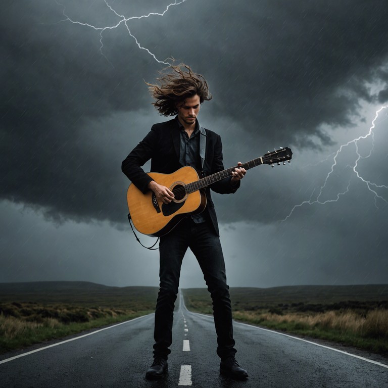 This track captures the essence of a turbulent, exhilarating ride through a stormy night, characterized by aggressive guitar riffs and a deep, resonant bassline that mirrors the chaos and unpredictibility of a sudden midnight storm. The composition starts with a hauntingly quiet intro, building into a frenzy of distorted guitars and pounding drums, creating a sense of urgency and raw power.