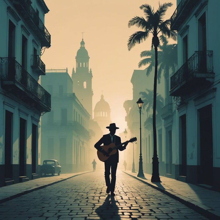 Imagine a soundscape where each strum of the guitar echoes through the balmy night air, supported by subtle string harmonies and bold latin percussion. This track would suit an atmospheric scene in a film or a deep, reflective personal listening session.