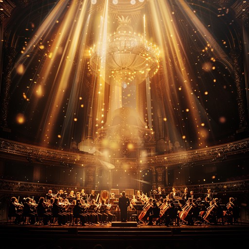 A grand symphonic piece that starts with a gentle, uplifting melody and gradually builds to a powerful crescendo, featuring dramatic orchestral swells and percussive accents. The arrangement moves through varying tempos and dynamics, capturing the excitement and wonder of the theater.