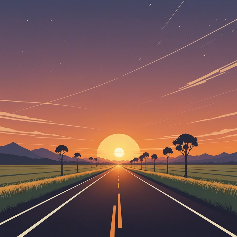 This instrumental track evokes the stirring sense of homecoming through sweeping, nostalgic melodies that echo the vastness and warmth of the american landscape. A poignant blend of simplicity and depth is achieved, resonating with the listener's sense of belonging and yearning for home. The piece utilizes melancholic tunes to paint the picture of dusty roads leading back to familiar grounds, wrapped in the comforting arms of americana.