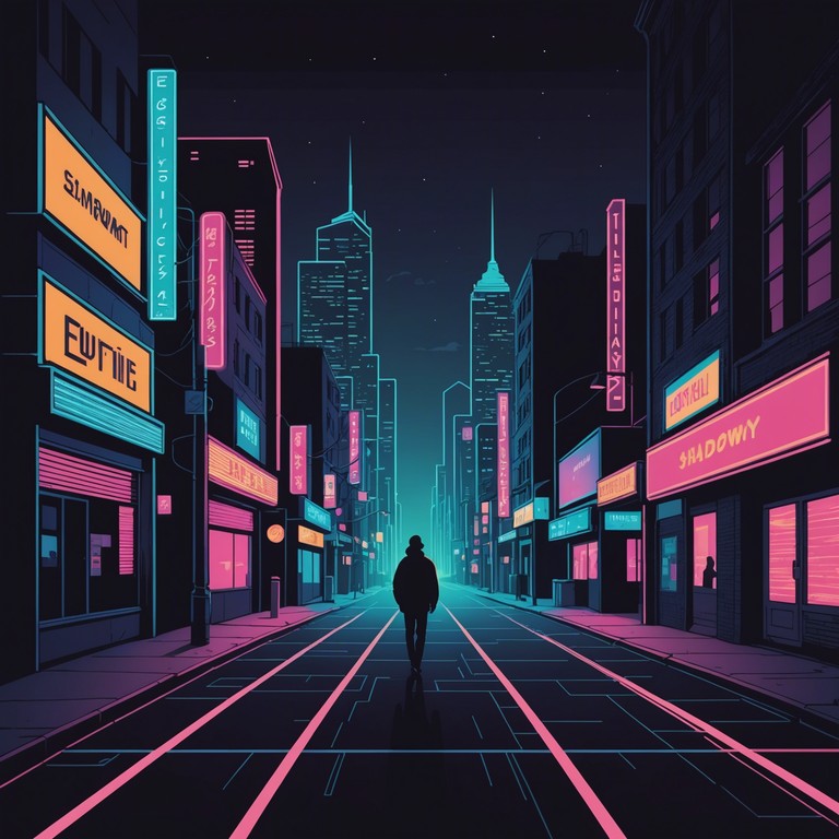 This track captures a journey through a dark, neon lit cityscape where sombre piano melodies intertwine with the aggressive thrums of electronic beats, creating an atmosphere of mystery and introspection enhanced by the contrasting moods of solitude and urban chaos.