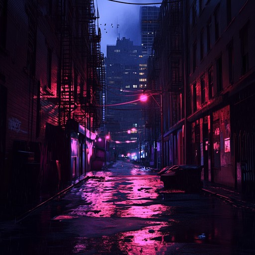 An unsettling instrumental track featuring haunting synths and throbbing basslines, evoking the feeling of exploring desolate city streets at night where unseen shadows lurk around every corner