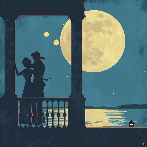 A gentle, melancholic waltz evoking moonlit night reflections and nostalgia. The music slowly builds up, featuring delicate piano melodies and sweeping string harmonies, creating a profound sense of emotional depth. It expresses a bittersweet longing, framed by the gracefulness of a slow dance under the stars.