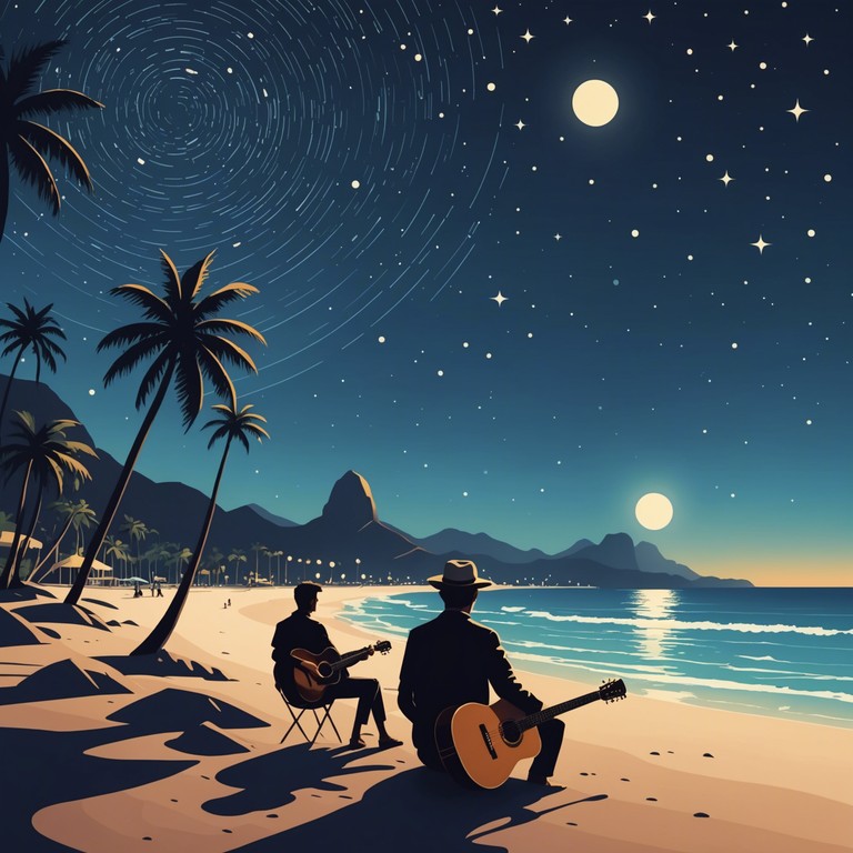 Transport yourself to a calm rio de janeiro evening where the gentle strum of a guitar blends with the distant sound of the ocean waves, creating a soothing samba melody that captures the spirit of romantic strolls and peaceful reflections.