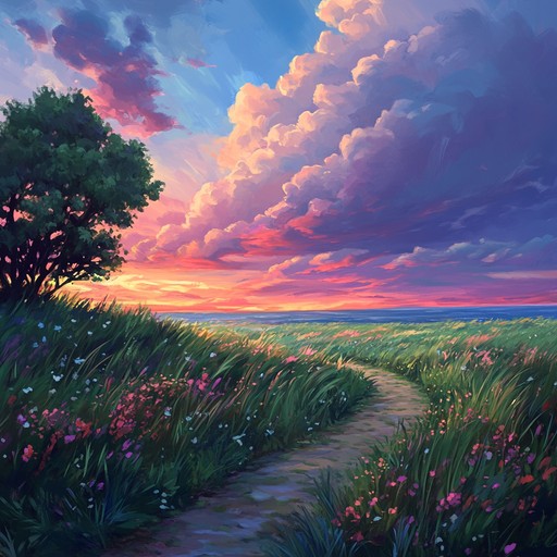 An instrumental piece featuring a soft, flowing melody that paints a picture of the tranquil german countryside at sunset. The acoustic guitar gently strums, invoking feelings of warmth and nostalgia, reminiscent of peaceful moments spent in nature's embrace. The composition aims to soothe the listener, providing a gentle escape from the bustle of daily life.