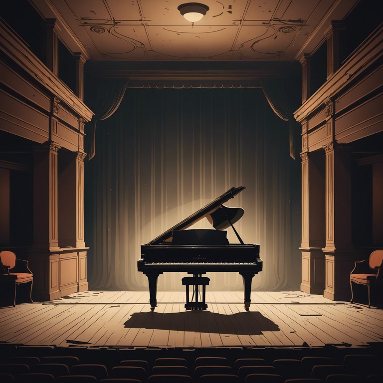 In this evocative composition, the serene yet profound resonance of a solo piano reverberates through an abandoned theater, encapsulating the essence of quiet introspection amidst a backdrop of once bustling activity. The piece invites listeners into a reflective journey, illuminating the contrast between the silence of solitude and the echoes of a bygone era of dramatic performances.