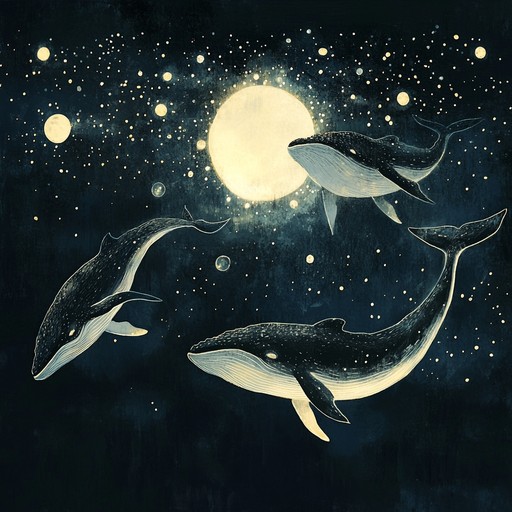 An enchanting instrumental piece that captures the whimsical essence of whales waltzing under the moonlit sea, blending playful melodies with lush lounge arrangements to evoke a dreamy, serene ambiance.