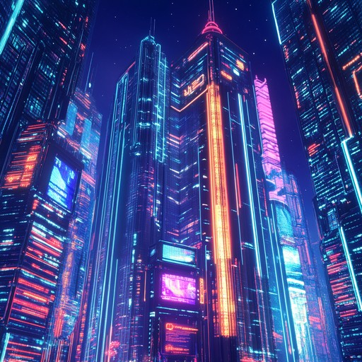 A thrilling journey through a neon lit metropolis, blending soaring synth melodies with pounding electronic beats. This track weaves majestic crescendos and intricate arpeggios, capturing the essence of a bustling cyberpunk city. Imagine towering skyscrapers, holographic billboards, and the pulse of neon lights as you traverse this soundscape.