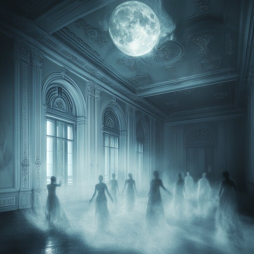 Somber tones encapsulate a ghostly dance, evoking a dark, spirited waltz of gothic allure. The combination of an organ's haunting timbre and melancholic melodies melds into a spectral waltz that enchants with its whispers of past eras.