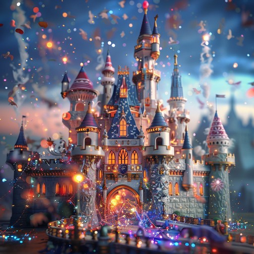 Experience the enchantment of a whimsical toyland where majestic melodies blend with playful electronic tunes, capturing the essence of childhood wonder and grandeur.