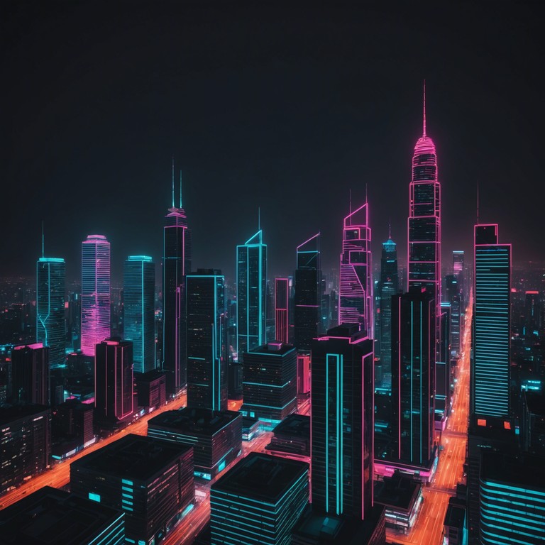 In this track, the pulsating rhythms of a distorted electric guitar intertwine with synthesized sounds, crafting a vibe of neon lights and nighttime intrigue in a bustling cyberpunk metropolis. The dynamic tension of the composition reflects a landscape of high tech wonders and shadowy secrets, peopled with mysterious figures moving through fog filled alleys.