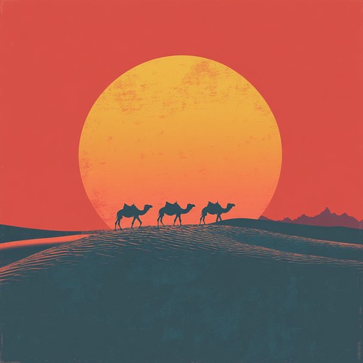 An instrumental track blending groovy funk basslines with traditional middle eastern instruments, creating a yearning atmosphere as it transports listeners across desert landscapes