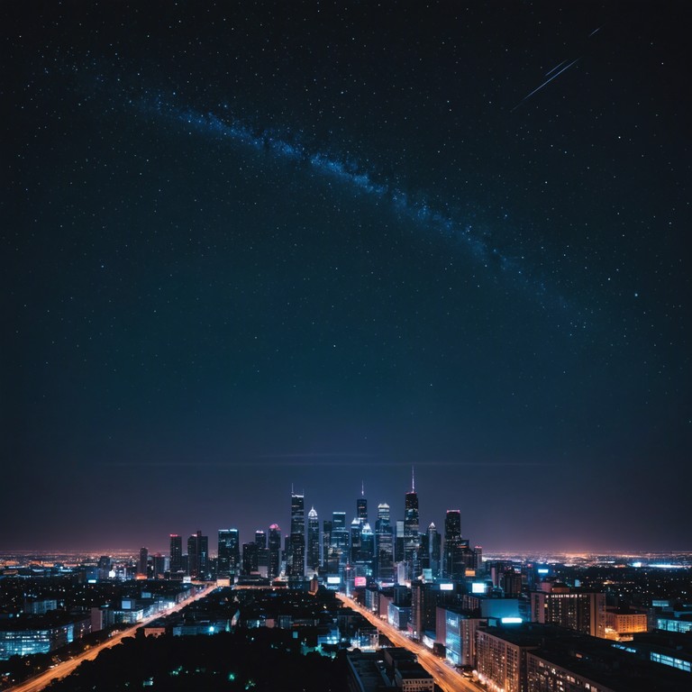 A track that transports listeners through the bustling, optimistic streets of a nighttime cityscape illuminated by glowing lights and vibrant energies. Using a synth heavy backdrop that blends seamlessly with rhythmic bass lines, this piece embodies the soul of city life and its unyielding hope.