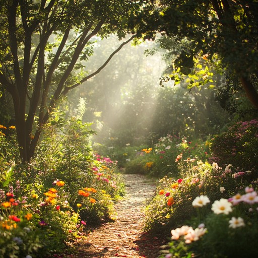 This track offers the perfect backdrop for a calm and leisurely stroll in a summer garden. With its soft piano and delicate string harmonies, it creates a soothing auditory environment, enhanced by the gentle sounds of wind chimes.