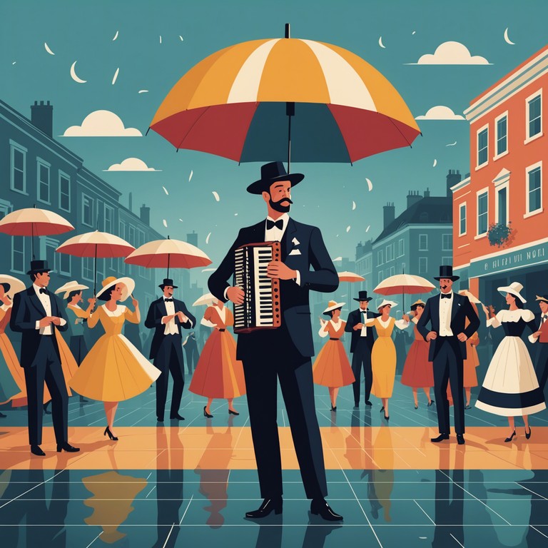 This composition captures the essence of a rainy day in vienna, where the somber strums of an accordion meet the carefree pulses of polka rhythms, reflecting the dual nature of human emotions.