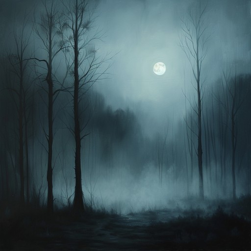 Echoing synthesized waves intertwine with haunting, otherworldly sounds, evoking the chilling atmosphere of a misty glade at midnight. The subtle, yet unsettling, combination of eerie whispers, distant howls, and ghostly echoes shifts the listener into an ethereal realm filled with suspense and dread.