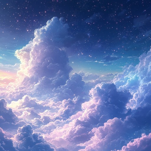 Dive into an enchanted cloud reverie with whimsical ethereal wave sounds weaving a serene, dream like aural tapestry through soothing synths and gentle whispers.