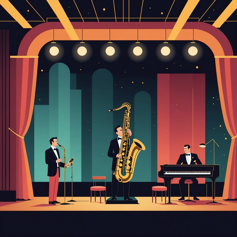 This track exemplifies the golden age of cabaret with upbeat rhythms, capturing the essence of night clubs and theatrical excitement. The music starts with a gentle yet powerful saxophone solo, paving the way into a lively composition filled with dynamic beats and a celebratory atmosphere, perfect for a spirited dance routine or a dramatic cabaret scene.