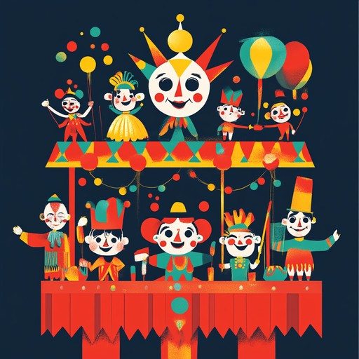 An energetic, fast paced piece utilizing theatrical motifs to depict a colorful, bustling carnival puppet parade. Incorporates playful, whimsical melodies mimicking the movement and liveliness of a circus atmosphere, featuring dynamic shifts to capture the spontaneity and excitement of a festive event.