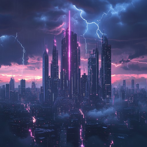 Create a pulsating electronic track unfolding like an intense, thrilling journey across a futuristic cosmic landscape, driven by electrifying synths and deep bass.