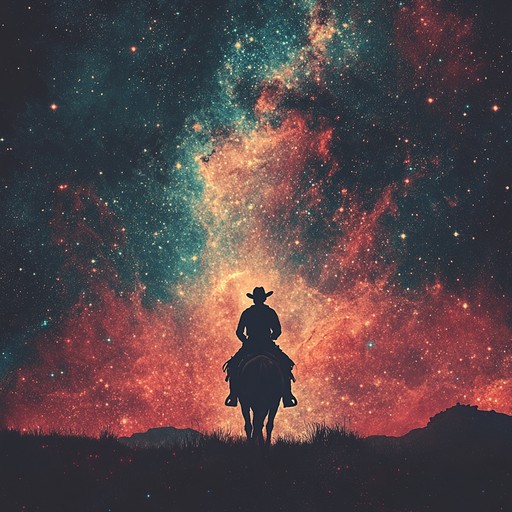 An instrumental piece that merges traditional country music elements with ethereal, otherworldly sounds, creating a haunting and mystical atmosphere as if traveling through a cosmic landscape.