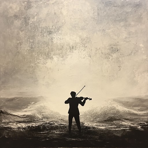 A solo violin stands out against a backdrop of thunderous clouds and lightning, embodying the lone, resilient human spirit facing the vast, unyielding forces of nature. This intense musical piece stirs a deep emotional resonance as it explores the themes of confrontation and surrender within the chaotic embrace of a storm