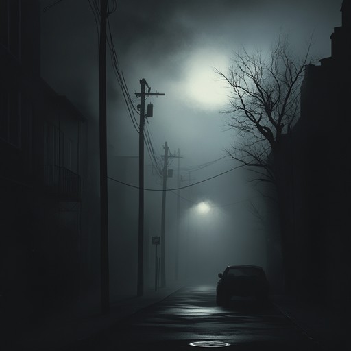 A chilling composition capturing the essence of a deserted city at night, blending ghostly soundscapes with faint urban echoes. The music evokes an unsettling atmosphere of mysterious shadows lurking in every corner, creating a haunting auditory experience.