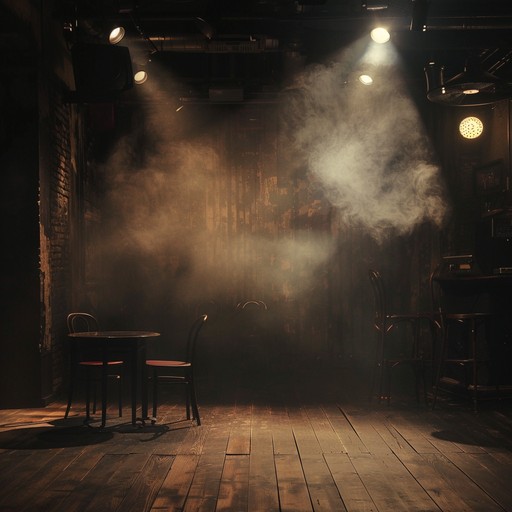 Dive deep into a dark, gritty cabaret atmosphere with haunting melodies and atmospheric elements. A mysterious, theatrical ambiance is created, full of shadows and intrigue.