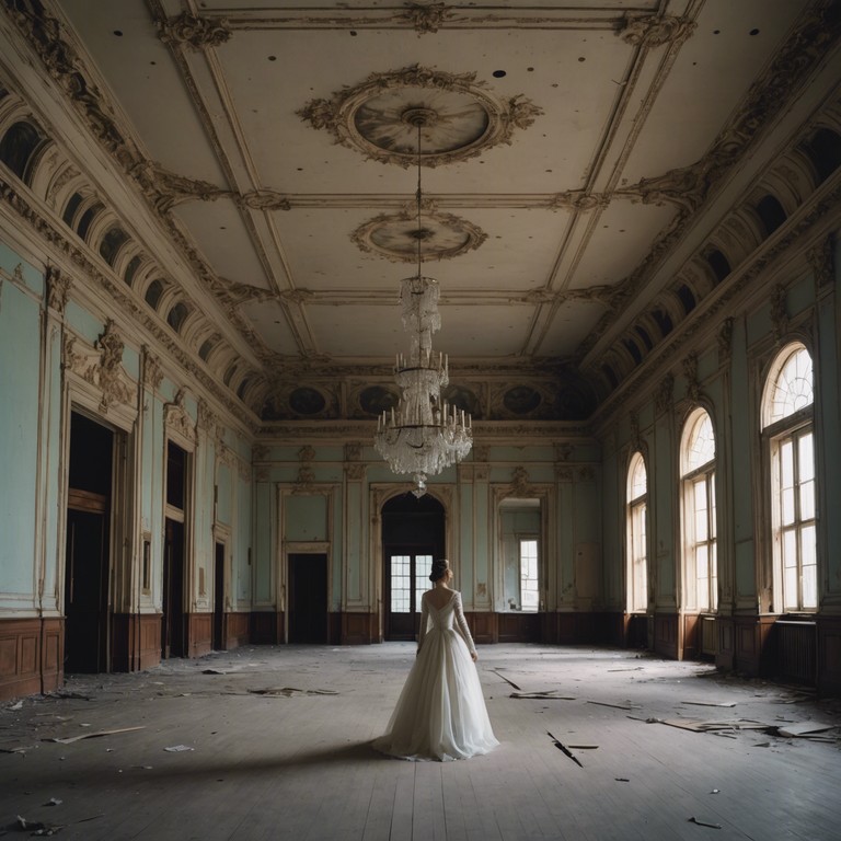 Imagine a grand ballroom, filled with the echoes of the past; spectral figures dancing gracefully amidst the cobwebs, their movements a ghostly ballet to the solemn tune of a forgotten violin, resonating deeply with each bow stroke.