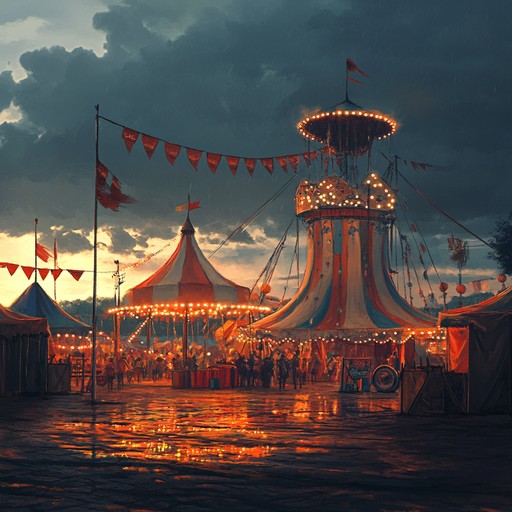 Imagine strolling through a fantastical carnival where towering clowns wield electric guitars, and roller coasters are synchronized with heavy, downtuned riffs. This instrumental journey marries the energetic aggression of nu metal with whimsical, playful interludes reminiscent of a haunted fairground. Between distorted guitar chugs and melodic, eerie keyboard passages, it offers a unique, surreal sonic landscape.