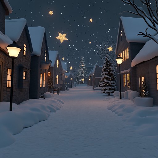 This composition captures the essence of a serene, snow covered christmas night, where gentle melodic lines from a solo piano paint the auditory landscape of calmness and festive warmth. Twinkling high notes mimic the sparkling stars above a peaceful, wintry world. The music progresses with smooth, flowing dynamics, inviting listeners into a reflective, heartwarming mood that echoes the joy and peace of the holiday season.