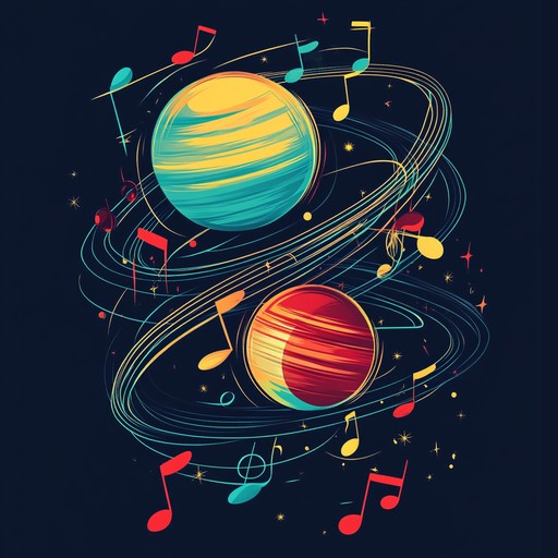 This upbeat instrumental captures the dynamic dance of planets and stars through lively and rhythmic melodies, performed by violins, evoking wonder and movement in the cosmos.