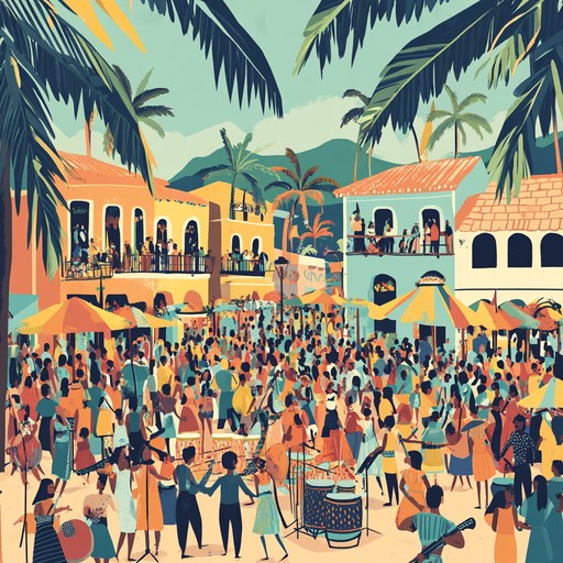 A pumping bossa nova tune with vivacious rhythms and soulful harmonies, capturing the essence of a lively, sun drenched street festival in rio de janeiro, evoking images of samba dancers and colorful parades.
