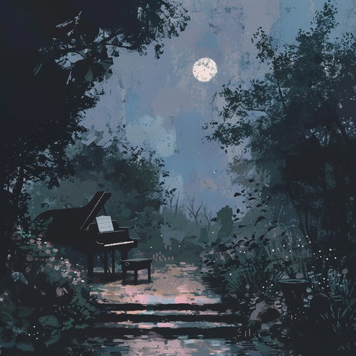 **soft piano melodies invite listeners on a tranquil, nighttime wander through a serene, moonlit world. Each note is crafted to provide a reflective, soothing musical journey, perfect for evening relaxation. The composition captures the essence of peace and quiet, making it a serene soundscape for unwinding.**