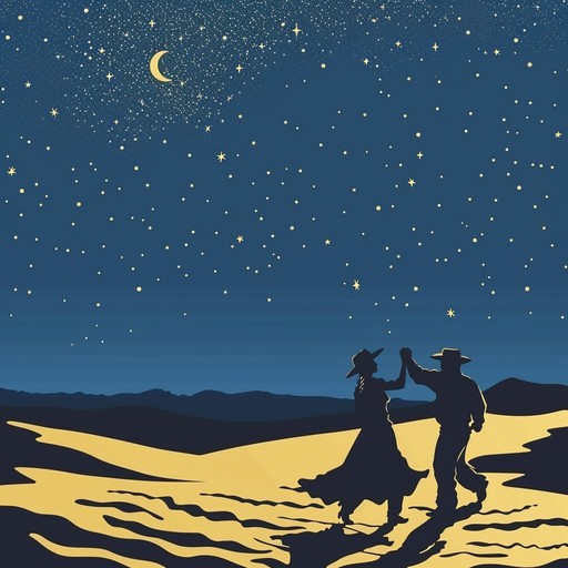 A captivating blend of western musical elements and the flowing, romantic rhythms of waltz, evoking images of moonlit cowboy balls in expansive desert landscapes.