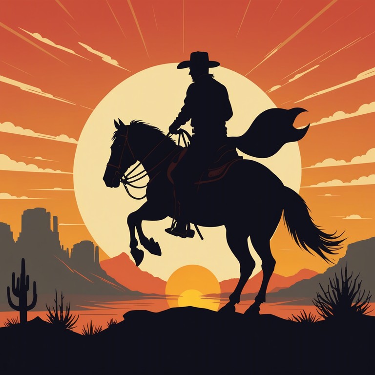 This composition captures the essence of a vibrant sunrise over a vast western landscape, blending traditional western motifs with an energizing rhythm that inspires feelings of adventure and freedom.