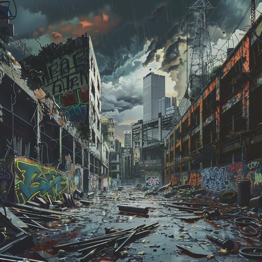 An electric guitar unleashes powerful riffs interlaced with industrial rhythms, painting a sonic picture of a bleak, oppressive urban environment. This instrumental explores the intense and chaotic atmosphere of a city in turmoil.