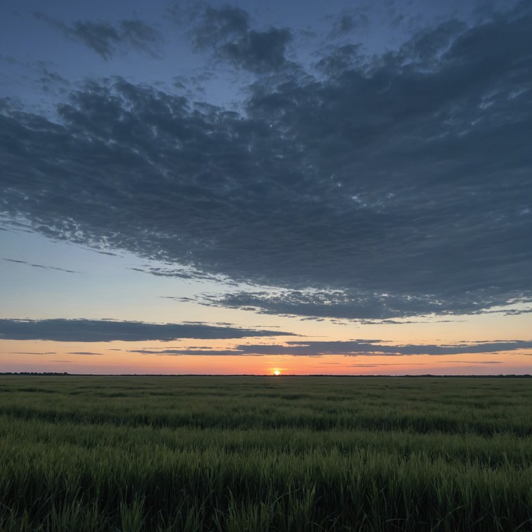 Imagine sitting on a worn wooden porch, watching the vast sky turn shades of orange and pink as the sun dips below the horizon. The melody provides a gentle, calming atmosphere that transports the listener to a place of inner peace and contentment, evoking the simple beauty of nature.