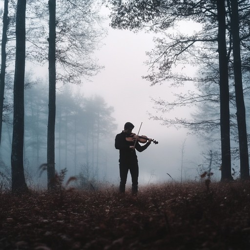 An eerie instrumental piece featuring the melancholic tones of a solo violin layered over haunting ambient textures, evoking a sense of lost memories and lingering spirits in a mist shrouded landscape.