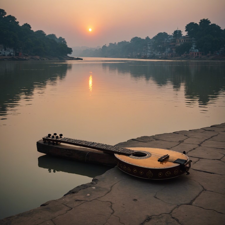 A serene musical composition that invites listeners to introspect and connect with the divinity of india's sacred river landscapes, enriched by the classical tones of the sitar.