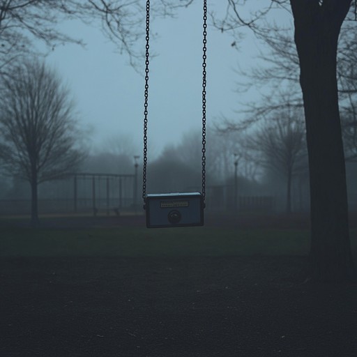 An unsettling instrumental track featuring a music box, creating an eerie atmosphere of a silent playground shrouded in darkness, where shadows seem alive